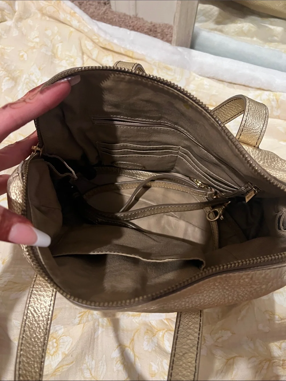 Fossil metallic leather duffle